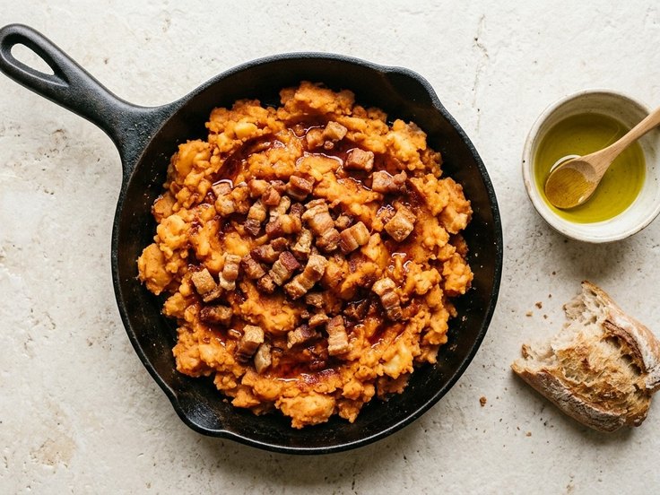 Sartén de patatas revolconas con torreznos
