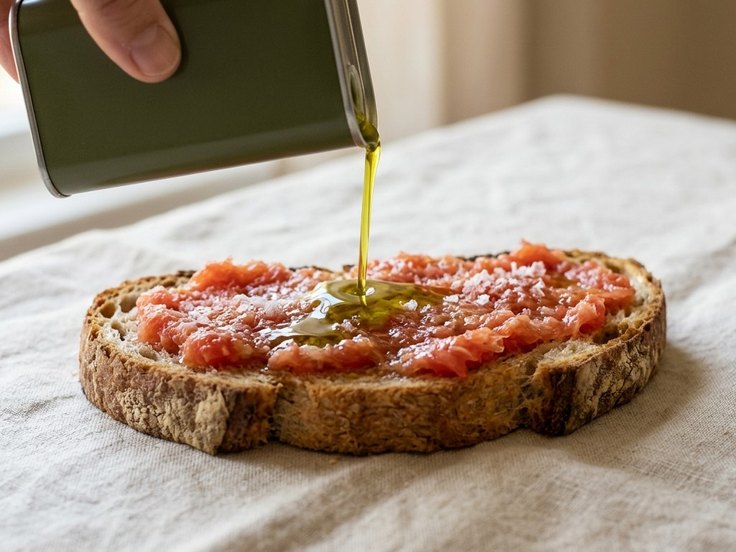 Tostada con tomate y un chorro de aceite
