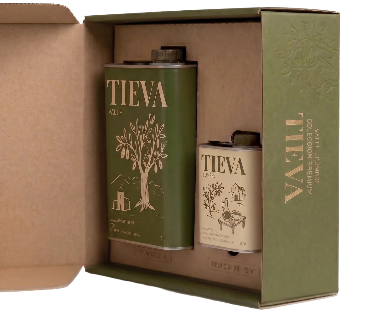 La caja del pack abierta con las latas Valle y Cumbre